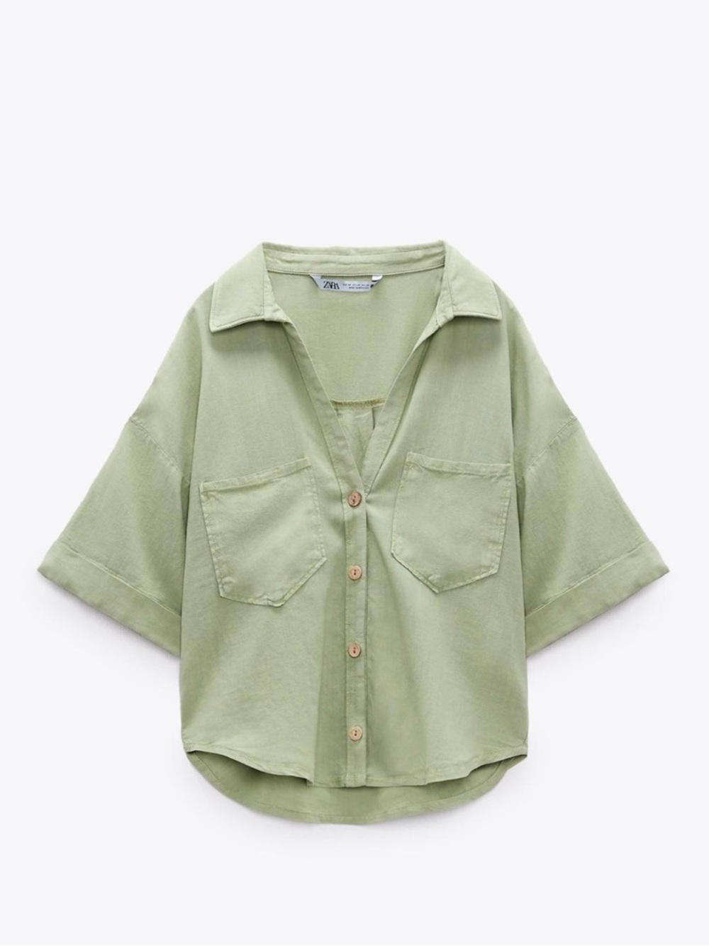 Zara linen blend crop shirt size medium in light khaki